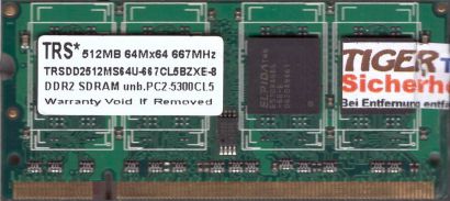 TRS TRSDD2512MS64U-667CL5BZXE-8 PC2-5300 512MB DDR2 667MHz SODIMM RAM* lr99