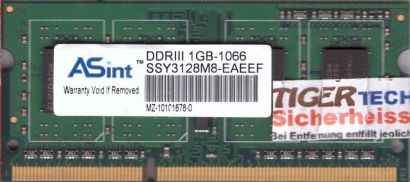 ASint SSY3128M8-EAEEF PC3-8500 1GB DDR3 1066MHz SODIMM Arbeitsspeicher RAM*lr106