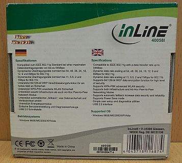 Inline 40058I USB2.0 WLAN Stick Wireless Adapter 54Mbps 802.11 b g WPA WEP* nw80