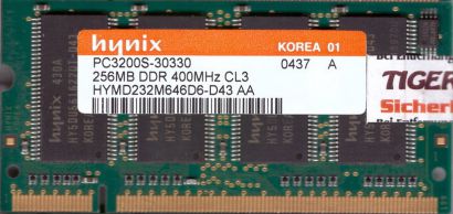 Hynix HYMD232M646D6-D43 AA PC-3200 256MB DDR1 400MHz SODIMM RAM* lr137