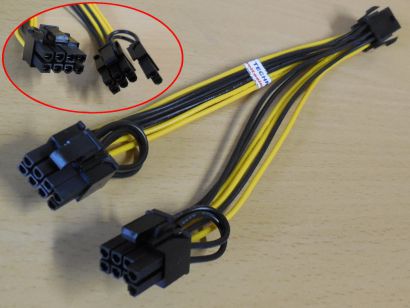 PCIe Y Kabel Adapter Grafikkarte Stromkabel 6-pin 2x 6+2 8 pin ca. 20cm* pz865
